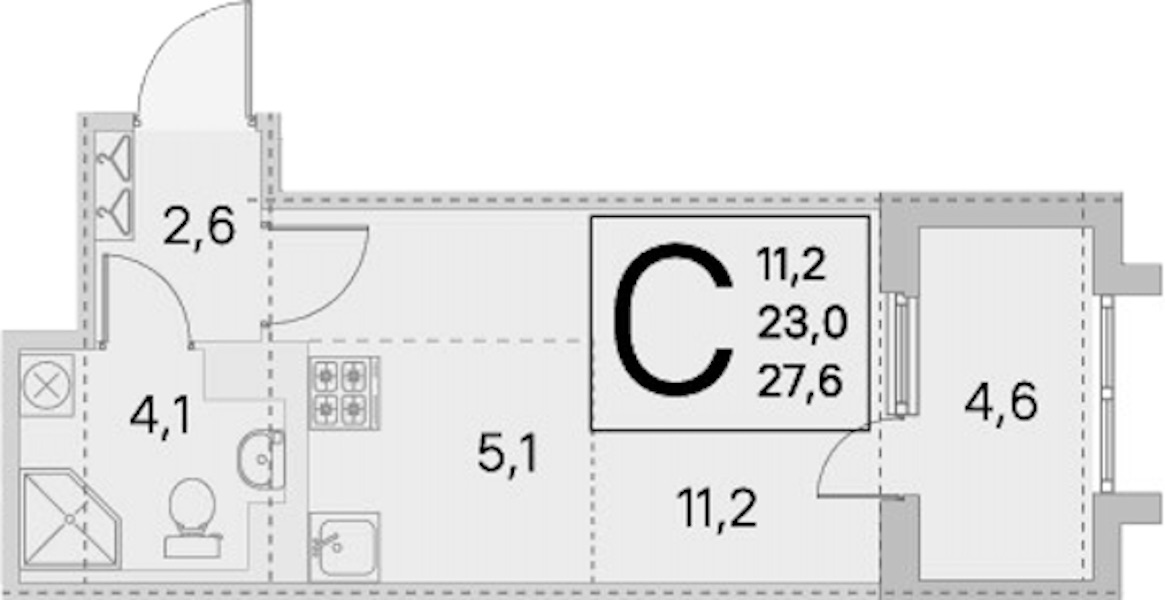 Квартира студия 23 м², 4/5 эт., ЖК «ЮгТаун. Олимпийские кварталы»